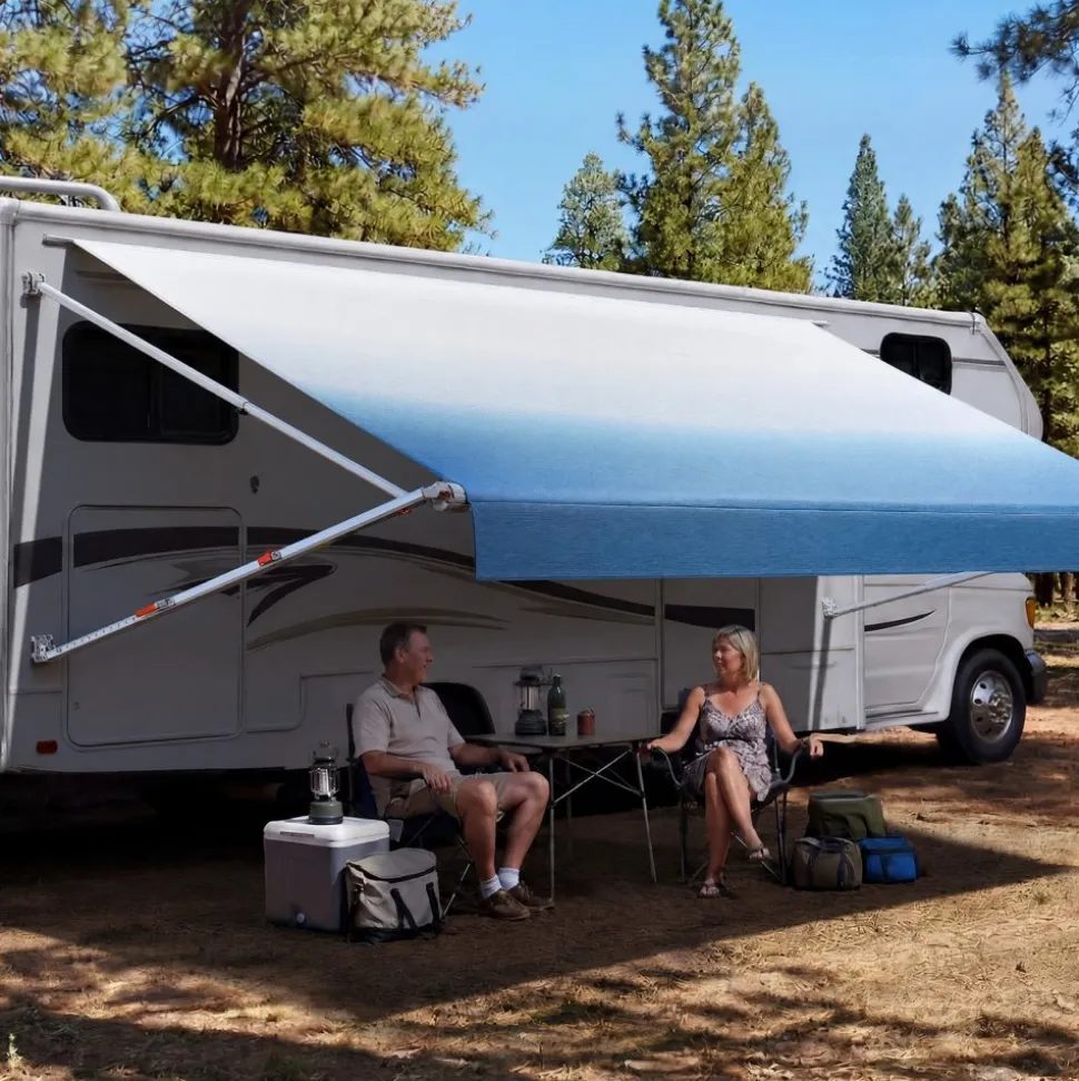 VEVOR Manual RV Awning Complete Kit & Sunshade Screen, 18.12FT Retractable RV Awning with Aluminum Alloy Frame & Waterproof Fabric, Outdoor Camping Trailer Awnings Fit Most RVs (18FT Type)