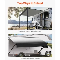 VEVOR Manual RV Awning Complete Kit, 16' Retractable Awning with Aluminum Alloy Frame, Outdoor Trailer Awning, Fit for Most RVs(Black Fade)