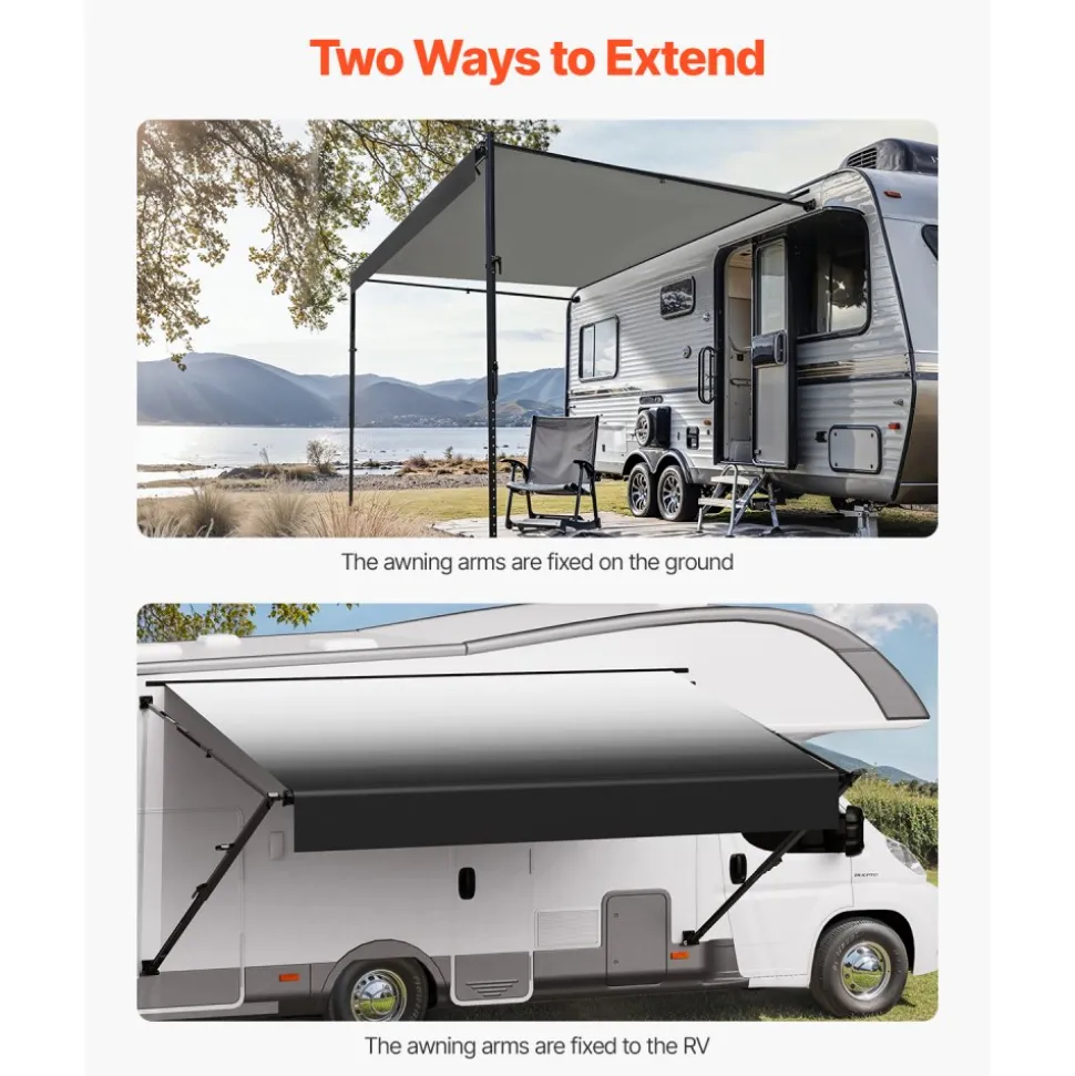 VEVOR Manual RV Awning Complete Kit, 16' Retractable Awning with Aluminum Alloy Frame, Outdoor Trailer Awning, Fit for Most RVs(Black Fade)