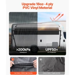 VEVOR Manual RV Awning Complete Kit, 16' Retractable Awning with Aluminum Alloy Frame, Outdoor Trailer Awning, Fit for Most RVs(Black Fade)