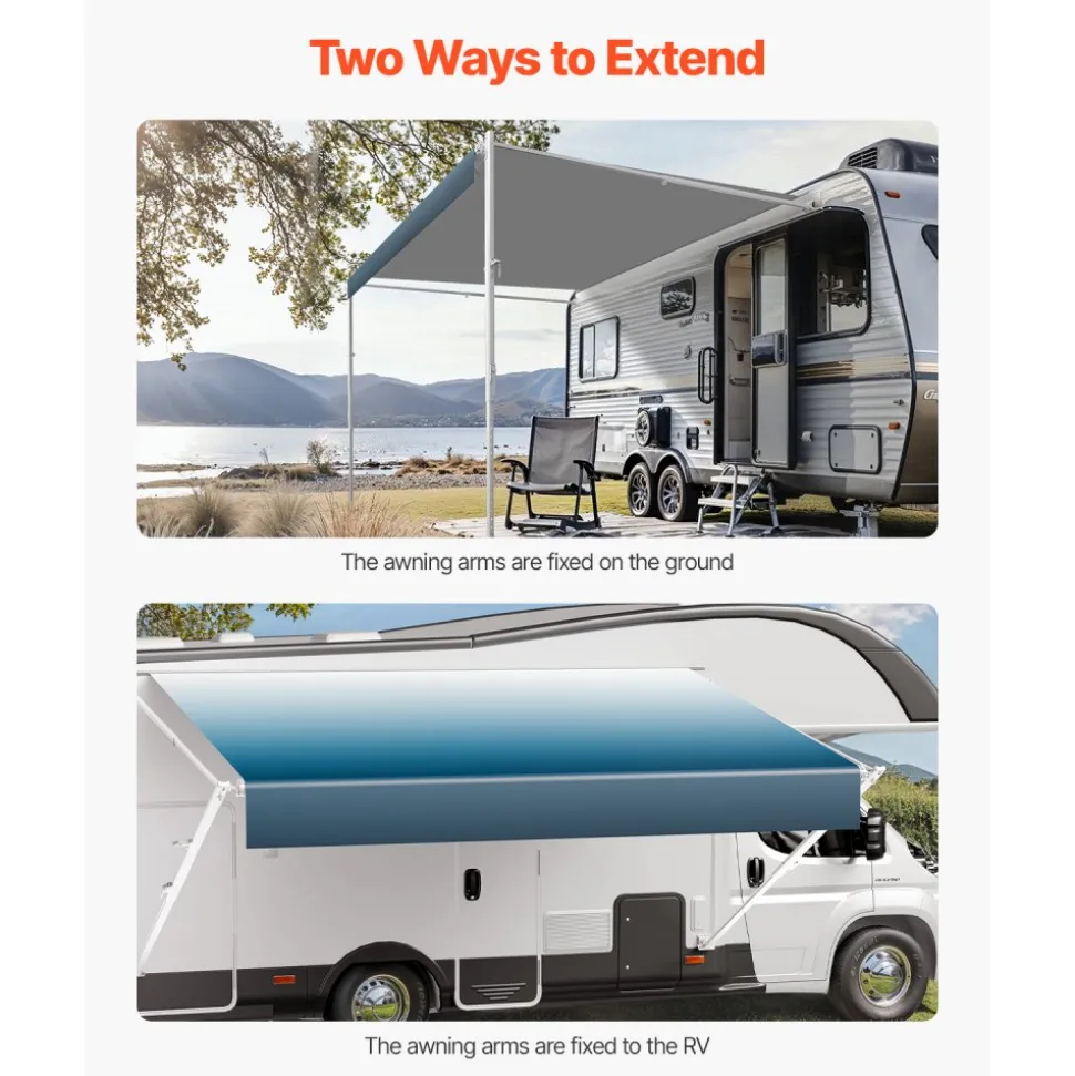 VEVOR Manual RV Awning Complete Kit, 18.12FT Retractable RV Awning with Aluminum Alloy Frame & Waterproof PVC Fabric, Outdoor Camping Trailer Awnings Fit Most RVs (18FT Type, Gradient Blue)