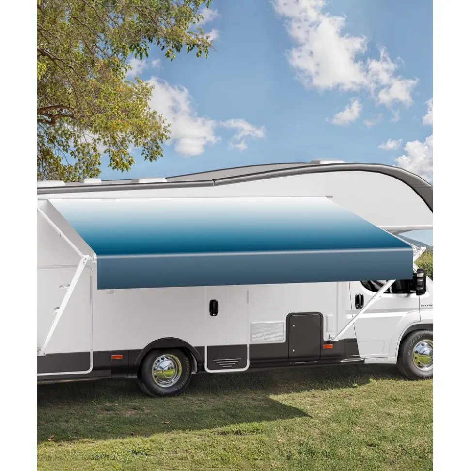 VEVOR Manual RV Awning Complete Kit, 18.12FT Retractable RV Awning with Aluminum Alloy Frame & Waterproof PVC Fabric, Outdoor Camping Trailer Awnings Fit Most RVs (18FT Type, Gradient Blue)