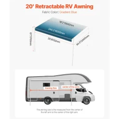 VEVOR Manual RV Awning Complete Kit, 18.12FT Retractable RV Awning with Aluminum Alloy Frame & Waterproof PVC Fabric, Outdoor Camping Trailer Awnings Fit Most RVs (18FT Type, Gradient Blue)