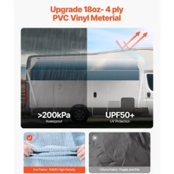 VEVOR Manual RV Awning Complete Kit, 18.12FT Retractable RV Awning with Aluminum Alloy Frame & Waterproof PVC Fabric, Outdoor Camping Trailer Awnings Fit Most RVs (18FT Type, Gradient Blue)