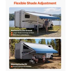 VEVOR Manual RV Awning Complete Kit, 20.12FT Retractable RV Awning with Aluminum Alloy Frame & Waterproof PVC Fabric, Outdoor Camping Trailer Awnings Fit Most RVs (20FT Type, Gradient Black)
