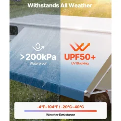 VEVOR Manual RV Awning Complete Kit, 20.12FT Retractable RV Awning with Aluminum Alloy Frame & Waterproof PVC Fabric, Outdoor Camping Trailer Awnings Fit Most RVs (20FT Type, Gradient Black)