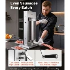 VEVOR Manual Sausage Stuffer, 33 LBS / 15 L Vertical Meat Stuffer, Heavy Duty Sausage Casing Meat Stuffing Machine, Dual-Speed Stainless Steel Filler with 5 Filling Tubes, for Commercial and Home Use