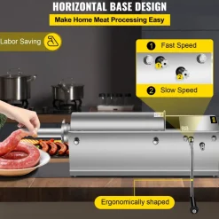 VEVOR Manual Sausage Stuffer, 11 LBS / 5 L Vertical Meat Stuffer, Dual-Speed Sausage Casing Meat Filling Machine, Stainless Steel Heavy Duty Filler with 5 Stuffing Tubes, for Commercial & Home Use