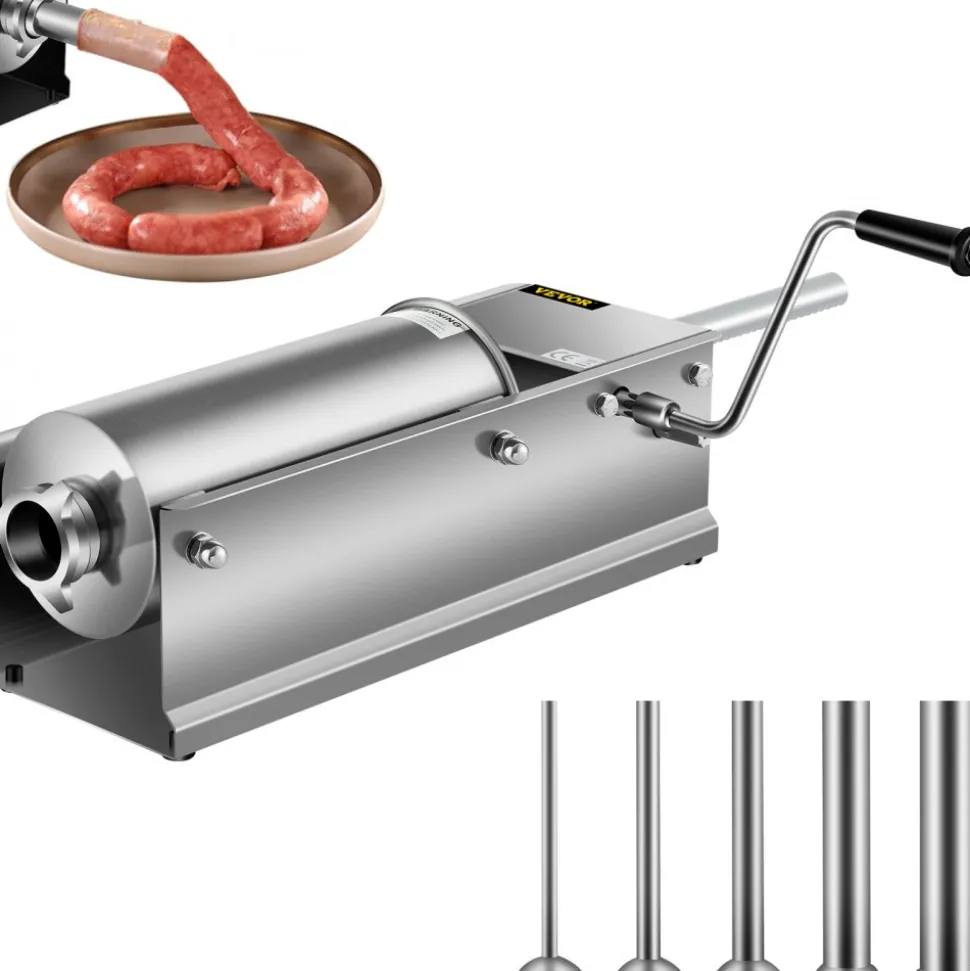 VEVOR Manual Sausage Stuffer, 11 LBS / 5 L Vertical Meat Stuffer, Dual-Speed Sausage Casing Meat Filling Machine, Stainless Steel Heavy Duty Filler with 5 Stuffing Tubes, for Commercial & Home Use