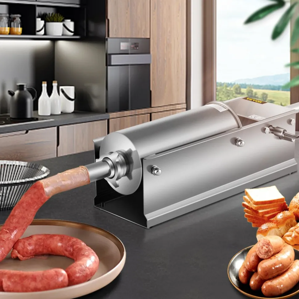 VEVOR Manual Sausage Stuffer, 11 LBS / 5 L Vertical Meat Stuffer, Dual-Speed Sausage Casing Meat Filling Machine, Stainless Steel Heavy Duty Filler with 5 Stuffing Tubes, for Commercial & Home Use