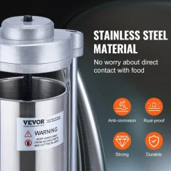 VEVOR Manual Sausage Stuffer, 3 L / 7 LBS Horizontal Sausage Machine, Dual-Speed Meat Stuffer, Made of Food-Grade 304 Stainless Steel, Includes 5 Stuffing Tubes, for Home Kitchen Restaurant Commercial