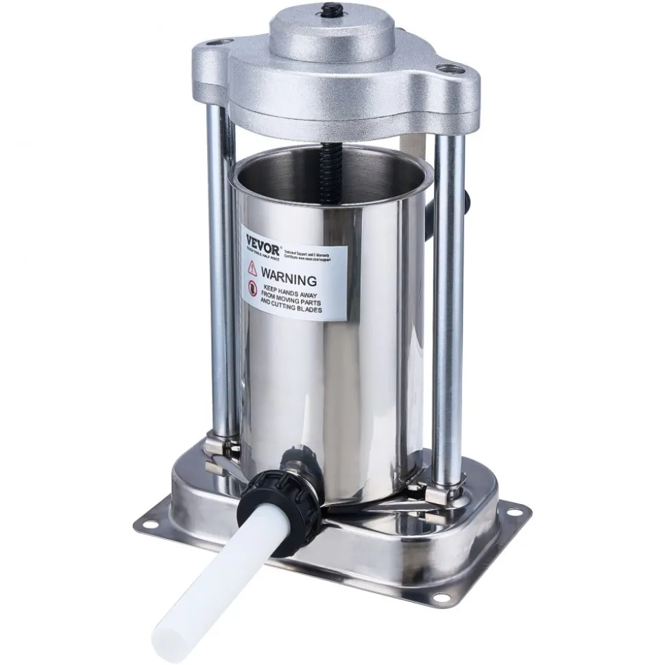 VEVOR Manual Sausage Stuffer, 3 L / 7 LBS Horizontal Sausage Machine, Dual-Speed Meat Stuffer, Made of Food-Grade 304 Stainless Steel, Includes 5 Stuffing Tubes, for Home Kitchen Restaurant Commercial