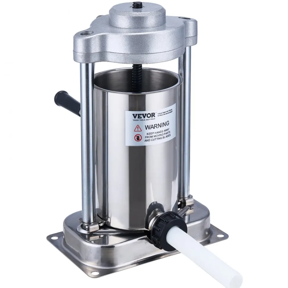 VEVOR Manual Sausage Stuffer, 3 L / 7 LBS Horizontal Sausage Machine, Dual-Speed Meat Stuffer, Made of Food-Grade 304 Stainless Steel, Includes 5 Stuffing Tubes, for Home Kitchen Restaurant Commercial