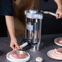 VEVOR Manual Sausage Stuffer, 3 L / 7 LBS Horizontal Sausage Machine, Dual-Speed Meat Stuffer, Made of Food-Grade 304 Stainless Steel, Includes 5 Stuffing Tubes, for Home Kitchen Restaurant Commercial