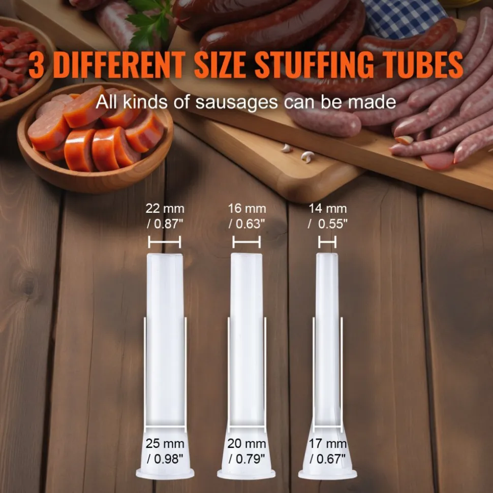 VEVOR Manual Sausage Stuffer, 3 L / 7 LBS Horizontal Sausage Machine, Dual-Speed Meat Stuffer, Made of Food-Grade 304 Stainless Steel, Includes 5 Stuffing Tubes, for Home Kitchen Restaurant Commercial