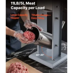 VEVOR Manual Sausage Stuffer, 11 LBS / 5 L Vertical Meat Stuffer, Heavy Duty Sausage Casing Meat Stuffing Machine, Dual-Speed Stainless Steel Filler with 5 Filling Tubes, for Commercial and Home Use