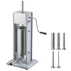 VEVOR Manual Sausage Stuffer, 11 LBS / 5 L Vertical Meat Stuffer, Heavy Duty Sausage Casing Meat Stuffing Machine, Dual-Speed Stainless Steel Filler with 5 Filling Tubes, for Commercial and Home Use
