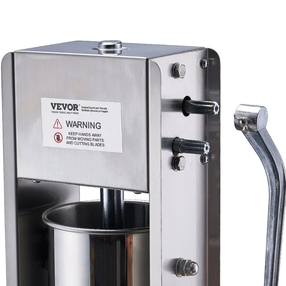 VEVOR Manual Sausage Stuffer, 7 L / 15 LBS Vertical Sausage Machine, Dual-Speed Meat Stuffer, Made of Food-Grade 304 Stainless Steel, Includes 5 Stuffing Tubes, for Home Kitchen Restaurant Commercial