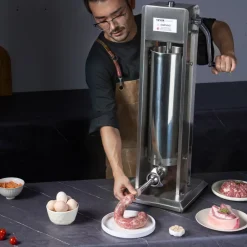 VEVOR Manual Sausage Stuffer, 7 L / 15 LBS Vertical Sausage Machine, Dual-Speed Meat Stuffer, Made of Food-Grade 304 Stainless Steel, Includes 5 Stuffing Tubes, for Home Kitchen Restaurant Commercial