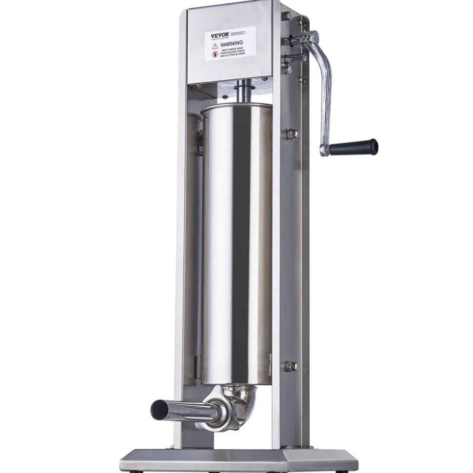 VEVOR Manual Sausage Stuffer, 7 L / 15 LBS Vertical Sausage Machine, Dual-Speed Meat Stuffer, Made of Food-Grade 304 Stainless Steel, Includes 5 Stuffing Tubes, for Home Kitchen Restaurant Commercial