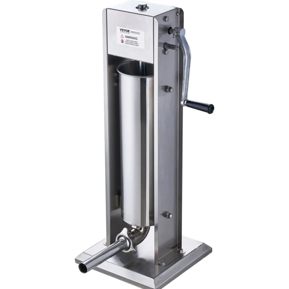 VEVOR Manual Sausage Stuffer, 7 L / 15 LBS Vertical Sausage Machine, Dual-Speed Meat Stuffer, Made of Food-Grade 304 Stainless Steel, Includes 5 Stuffing Tubes, for Home Kitchen Restaurant Commercial