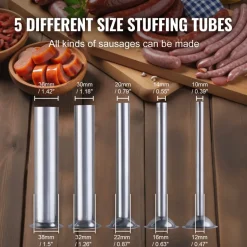 VEVOR Manual Sausage Stuffer, 7 L / 15 LBS Vertical Sausage Machine, Dual-Speed Meat Stuffer, Made of Food-Grade 304 Stainless Steel, Includes 5 Stuffing Tubes, for Home Kitchen Restaurant Commercial