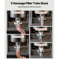 VEVOR Manual Sausage Stuffer, 7 LBS / 3 L Vertical Meat Stuffer, Heavy Duty Sausage Casing Meat Stuffing Machine, Dual-Speed Stainless Steel Filler with 5 Filling Tubes, for Commercial and Home Use