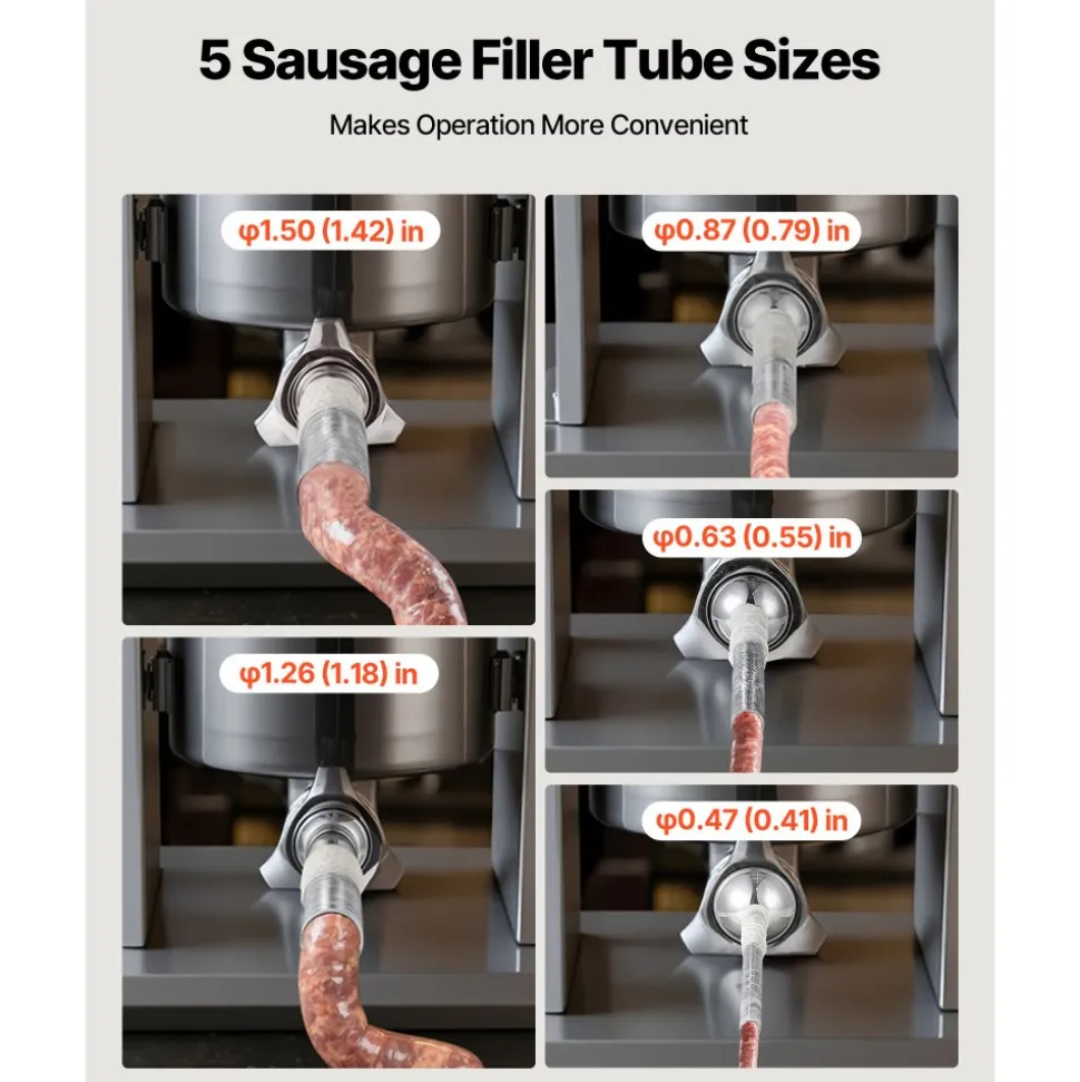 VEVOR Manual Sausage Stuffer, 7 LBS / 3 L Vertical Meat Stuffer, Heavy Duty Sausage Casing Meat Stuffing Machine, Dual-Speed Stainless Steel Filler with 5 Filling Tubes, for Commercial and Home Use