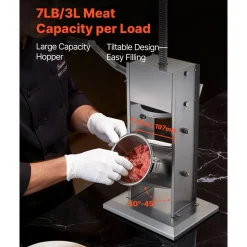 VEVOR Manual Sausage Stuffer, 7 LBS / 3 L Vertical Meat Stuffer, Heavy Duty Sausage Casing Meat Stuffing Machine, Dual-Speed Stainless Steel Filler with 5 Filling Tubes, for Commercial and Home Use