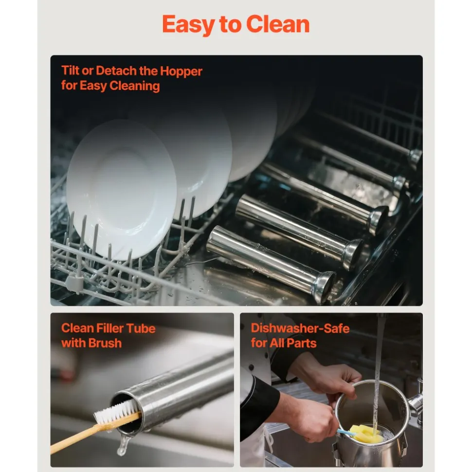 VEVOR Manual Sausage Stuffer, 7 LBS / 3 L Vertical Meat Stuffer, Heavy Duty Sausage Casing Meat Stuffing Machine, Dual-Speed Stainless Steel Filler with 5 Filling Tubes, for Commercial and Home Use