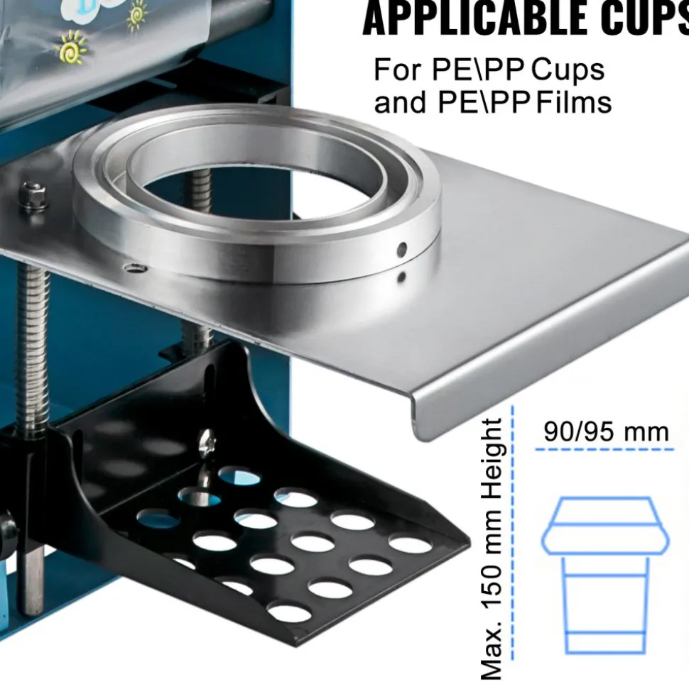 VEVOR Manual Tea Cup Sealer Machine, 300-500 Cup/h Manual Boba Tea Sealer Machine, Blue Boba Tea Sealing Machine, 90/95mm Cup Diameter Cup Sealing Machine with Heating Technology for Bubble Milk Tea