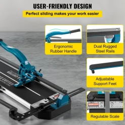 VEVOR Manual Tile Cutter, 24 inch, Porcelain Ceramic Tile Cutter with Tungsten Carbide Cutting Wheel, Infrared Positioning, Anti-Skid Feet, Durable Rails for professional installers or beginners