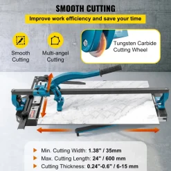 VEVOR Manual Tile Cutter, 24 inch, Porcelain Ceramic Tile Cutter with Tungsten Carbide Cutting Wheel, Infrared Positioning, Anti-Skid Feet, Durable Rails for professional installers or beginners