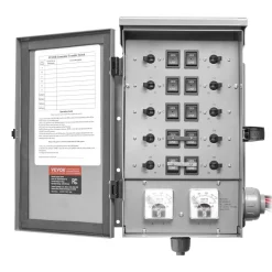 VEVOR Manual Transfer Switch, 30-Amp 10-Circuit, Prewired Generator Transfer Switch Kit with NEMA L14-30P Power Inlet Box, Double-Throw Switch, NEMA 3R, Mechanical Watt Meter, for 7500W Generators