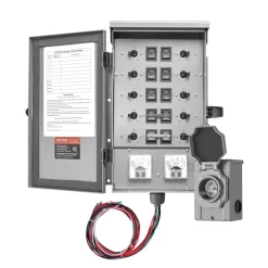 VEVOR Manual Transfer Switch, 30-Amp 10-Circuit, Prewired Generator Transfer Switch Kit with NEMA L14-30P Power Inlet Box, Double-Throw Switch, NEMA 3R, Mechanical Watt Meter, for 7500W Generators