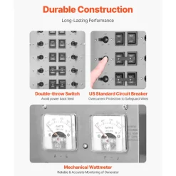 VEVOR Manual Transfer Switch, 50-Amp 10-Circuit, Prewired Generator Transfer Switch Kit with CS6375 Plug Power Inlet Box, Double-Throw Switch, NEMA 3R, Mechanical Watt Meter, for 12500W Generators