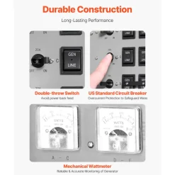 VEVOR Manual Transfer Switch, 30-Amp 6-Circuit, Prewired Generator Transfer Switch Kit with NEMA L14-30P Power Inlet Box, Double-Throw Switch, NEMA 3R, Mechanical Watt Meter, for 7500W Generators