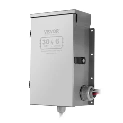 VEVOR Manual Transfer Switch, 30-Amp 6-Circuit, Prewired Generator Transfer Switch Kit with NEMA L14-30P Power Inlet Box, Double-Throw Switch, NEMA 3R, Mechanical Watt Meter, for 7500W Generators