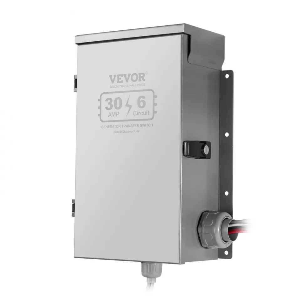 VEVOR Manual Transfer Switch, 30-Amp 6-Circuit, Prewired Generator Transfer Switch Kit with NEMA L14-30P Power Inlet Box, Double-Throw Switch, NEMA 3R, Mechanical Watt Meter, for 7500W Generators