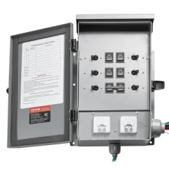 VEVOR Manual Transfer Switch, 30-Amp 6-Circuit, Prewired Generator Transfer Switch Kit with NEMA L14-30P Power Inlet Box, Double-Throw Switch, NEMA 3R, Mechanical Watt Meter, for 7500W Generators
