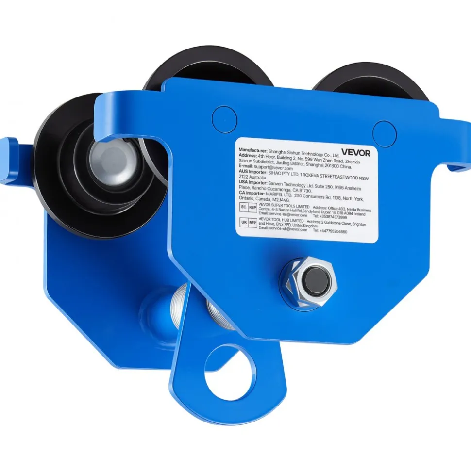 VEVOR Manual Trolley, 1100 lbs/0.5 Ton Capacity, Push Beam Trolley with Dual Wheels, Adjustable for I-Beam Flange Width 2.1" to 5.5", Heavy Duty Carbon Steel Garage Hoist for Straight & Curved I Beam