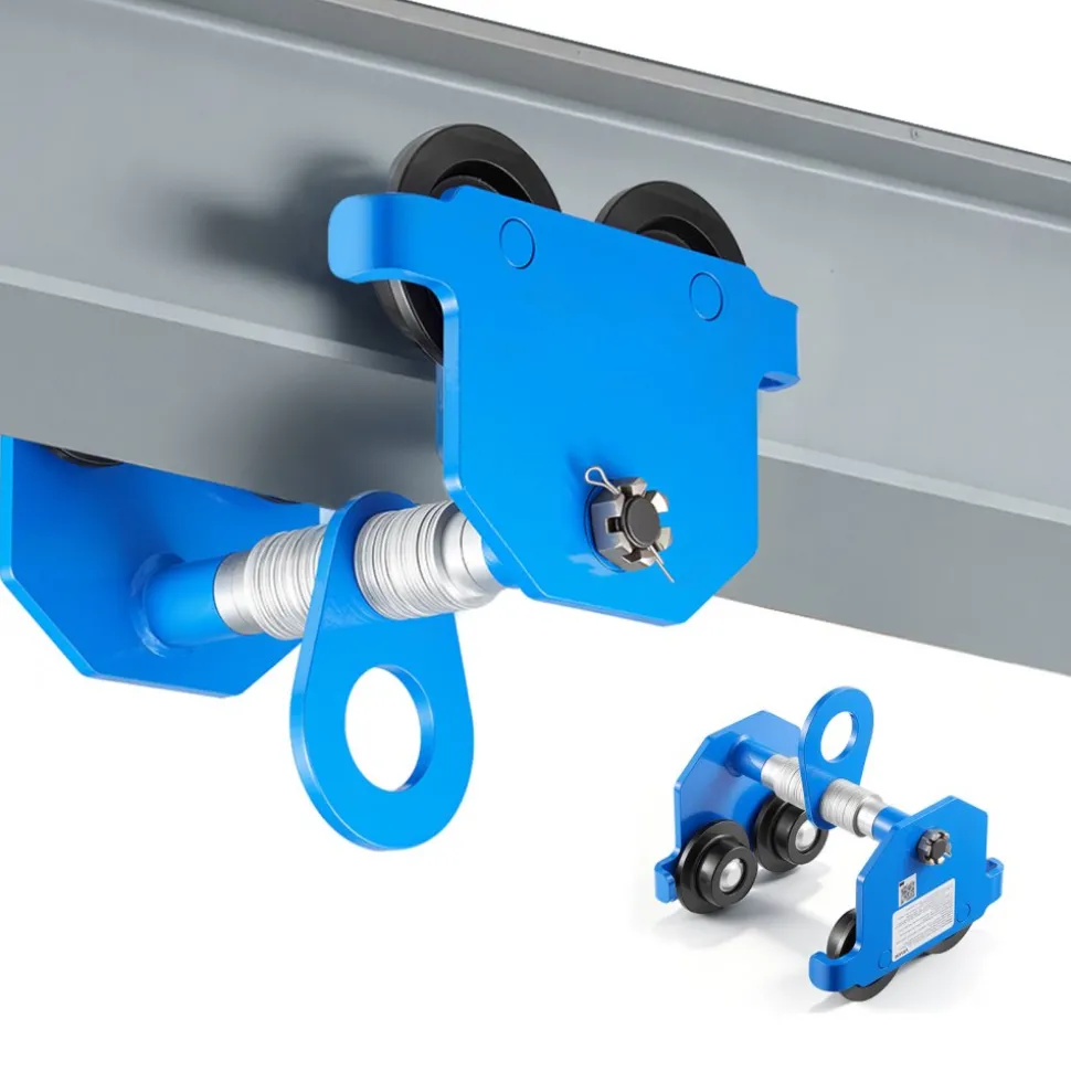 VEVOR Manual Trolley, 2200 lbs/1 Ton Load Capacity, Push Beam Trolley with Dual Wheels, Adjustable for I-Beam Flange Width 2.4" to 7", Heavy Duty Carbon Steel Garage Hoist for Straight & Curved I Beam
