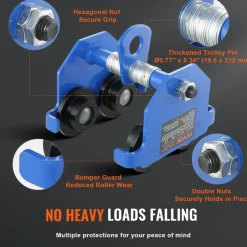 VEVOR Manual Trolley, 1100 lbs/0.5 Ton Load Capacity Push Beam Trolley with Dual Wheels, Adjustable for I-Beam Flange Width 2.5