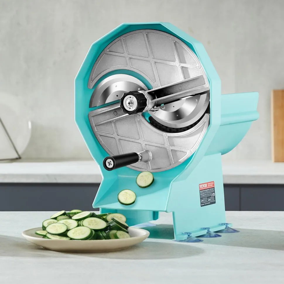 VEVOR Manual Vegetable Fruit Slicer, 0-0.5"/0-12mm Thickness Adjustable Commercial Slicer Machine, Double Feed Ports, Stainless Steel Blade Food Cutter Slicing Machine for Cucumber, Lemon, Tomato