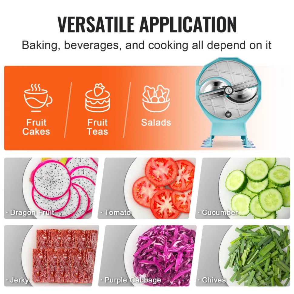 VEVOR Manual Vegetable Fruit Slicer, 0-0.5"/0-12mm Thickness Adjustable Commercial Slicer Machine, Double Feed Ports, Stainless Steel Blade Food Cutter Slicing Machine for Cucumber, Lemon, Tomato
