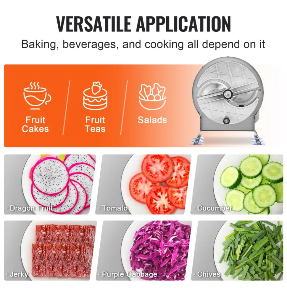 VEVOR Manual Vegetable Fruit Slicer, 0-0.5"/0-12mm Thickness Adjustable Commercial Slicer Machine, Stainless Steel Food Cutter Slicing Machine with 2 Spare Blades, for Potato, Cucumber, Lemon, Tomato