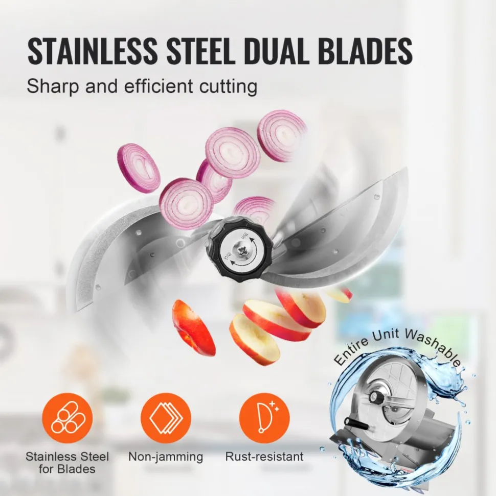 VEVOR Manual Vegetable Fruit Slicer, 0-0.5"/0-12mm Thickness Adjustable Commercial Slicer Machine, Stainless Steel Food Cutter Slicing Machine with 2 Spare Blades, for Potato, Cucumber, Lemon, Tomato