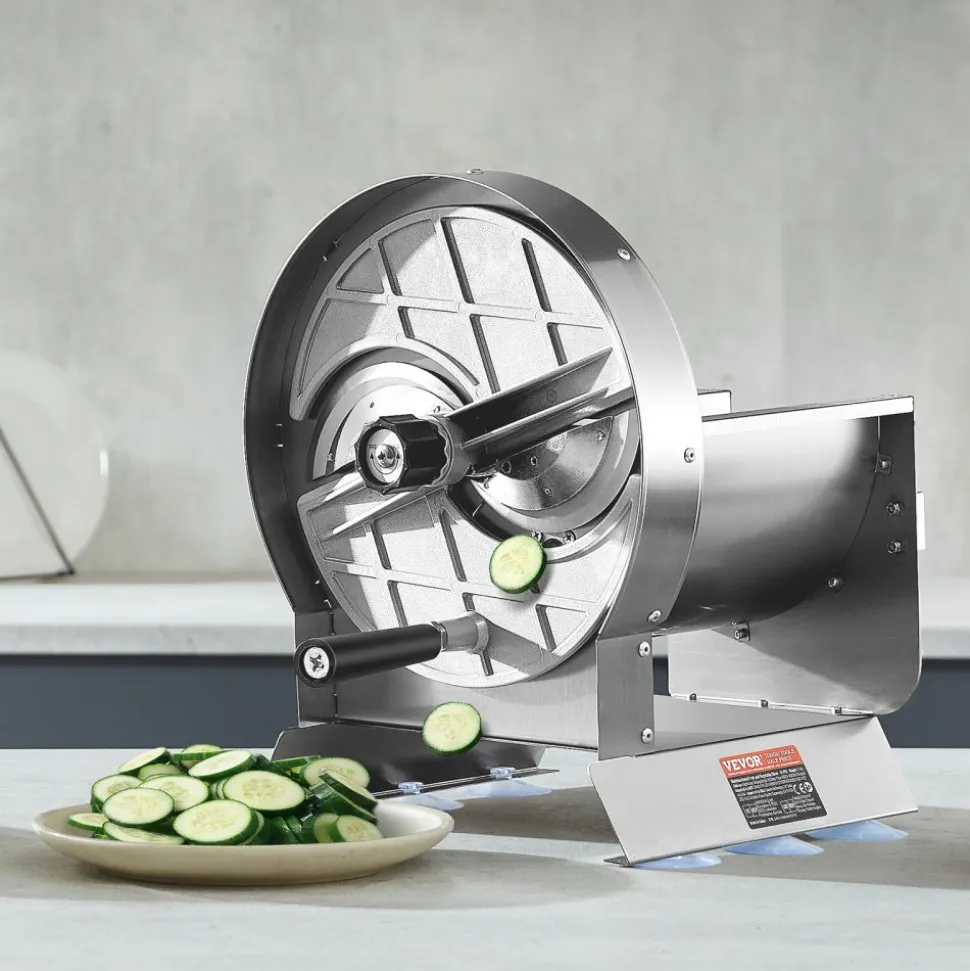 VEVOR Manual Vegetable Fruit Slicer, 0-0.5"/0-12mm Thickness Adjustable Commercial Slicer Machine, Stainless Steel Food Cutter Slicing Machine with 2 Spare Blades, for Potato, Cucumber, Lemon, Tomato