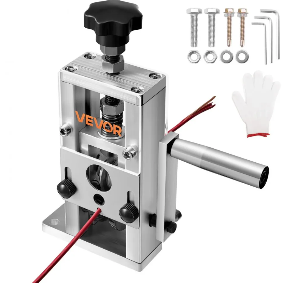 VEVOR Manual Wire Stripping Machine, 0.06-1 in, Copper Stripper with Hand Crank or Drill Powered, 64Mn Quenched Blades, 45# Steel Rollers, Aluminum Alloy Frame Wire Peeler, for Scrap Copper Recycling