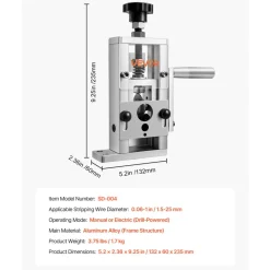 VEVOR Manual Wire Stripping Machine, 0.06-1 in, Copper Stripper with Hand Crank or Drill Powered, 64Mn Quenched Blades, 45# Steel Rollers, Aluminum Alloy Frame Wire Peeler, for Scrap Copper Recycling